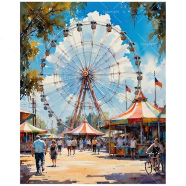 Imagem de Kit de pintura de carnaval por números para adultos – DIY roda gigante e pintura em tela, conjunto de tinta acrílica, adequado para iniciantes, arte para decoração de casa ou presentes (40 x 50 cm