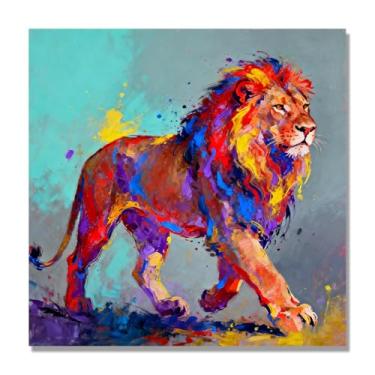 Imagem de NHLDZYH Respingo de tinta leão pintura em tela abstrata arte animal mural vívido chama a atenção para sala de estar decoração de casa moderna. A18. 40 x 40 cm. Apenas tela