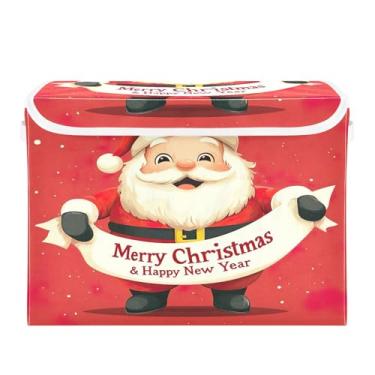 Imagem de SEHANY Linda caixa de armazenamento de Papai Noel de Natal com tampas e alças, organizador de cestas de armazenamento de tecido dobrável, caixas de armazenamento de cubos grandes para roupas, cobertor