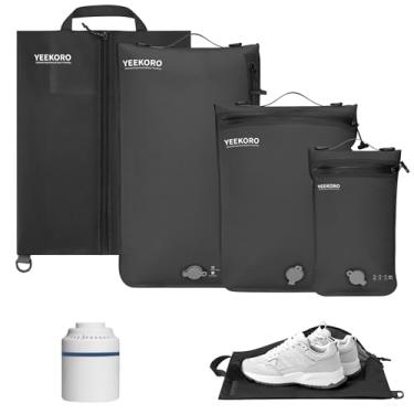 Imagem de YEEKORO Conjunto de 4 sacos de vácuo para viagem, bolsa organizadora profissional reutilizável com zíper impermeável IPX8, bolsa de compressão para malas, bolsas duráveis com vedação para economia de