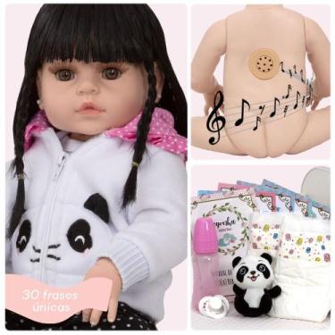 Imagem de Bebe Reborn Morena Princesa Panda Corpo 100% Vinil 30 Frases - Cegonha