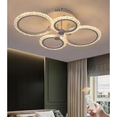 Imagem de Luminária de teto LED moderna em formato de anel, com intensidade regulável, controle remoto, em acrílico, sem cintilação, ideal para sala de estar e jantar (60cm 56W)