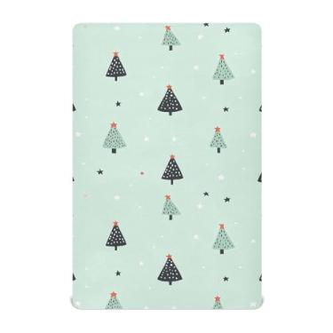 Imagem de Wassud Jogo de lençol de berço com estrela de árvore de Natal para meninos e meninas, respirável, neutro, 68 x 99 cm