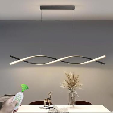 Imagem de Lustre LED moderno para decoração de interiores, 3000K-6500K, preto, com intensidade de luz ajustável e controle remoto. Design criativo em espiral de acrílico. Ideal para sala de jantar, qu