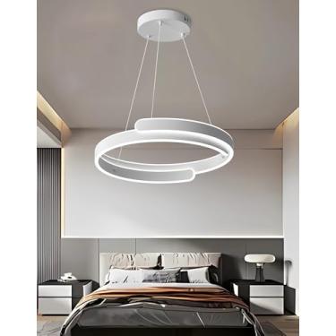Imagem de Luminária pendente LED para mesa de jantar, estilo anel, moderna, para cozinha, com intensidade ajustável e controle remoto, ideal para quarto, sala de jantar, sala de estar e escritório (br