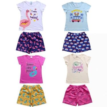 Imagem de Conjuntos Infantis de Verão Menina kit 8 peças Blusas Shorts - Kitilic