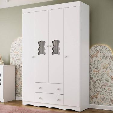 Imagem de Guarda-roupa Infantil 122cm Com Vidro 4 Portas E 2 Gavetas Doçura Multimóveis Mp4493 Branco Branco