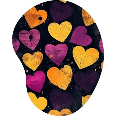 Imagem de Mouse Pad Ergonômico Gota Arte Corações Amarelo Roxo