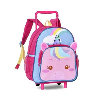 Imagem de Mochila Carrinho Escolar Unicórnios Bolsa Infantil Meninas-Feminino