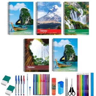 Imagem de Kit 10 Caderno Natureza Arame Capa Dura 96 Folhas + 36 Itens - 151903I