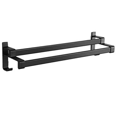 Imagem de 3FLQOOPP Toalheiro suporte de toalha de banho toalheiro espaço suporte de toalha de alumínio suporte de toalha montado na parede com ganchos para cozinha banheiro escritório preto barra dupla suporte