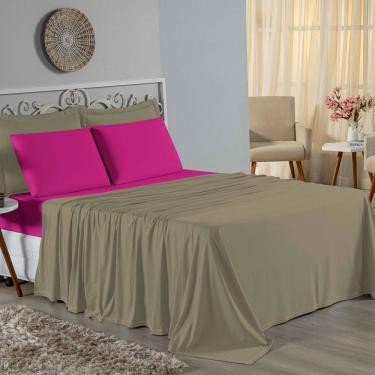 Imagem de Jogo De Cama Casal Viúva Nobre 4 Peças Malha 100% Algodão - Avelã / Pink