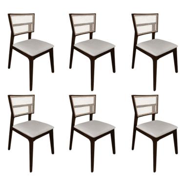 Imagem de Kit 6 Cadeiras De Jantar Tela Premium Madeira Maciça Manuela Bege Veludo Castanho