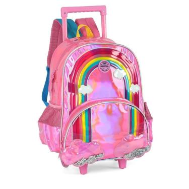 Imagem de Mochila Rodinhas Alça Holográfica Up4you Arco íris Rosa Luxcel