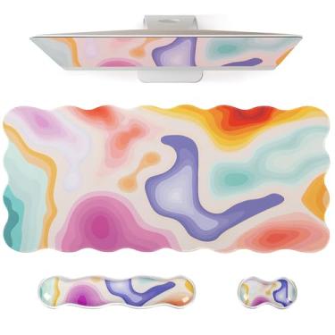 Imagem de L-SPOUTTO Conjunto de mouse pad topográfico, tapete de mesa XXL recortado abstrato + descanso de pulso ergonômico para mouse + descanso de pulso de teclado de gel para teclado 65%/75%, almofada de