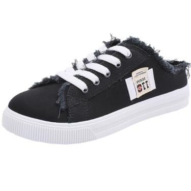 Imagem de Xufadiva Tênis Feminino De Lona, Mules, Slip-On, Moda, Confortável, Sólido, Chinelos, Calçados Casuais Para Mulheres, Preto