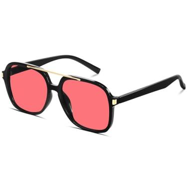 Imagem de GUVIVI Óculos de sol aviador retrô para mulheres e homens 2026 óculos de sol com barra superior quadrada Sunnies 70s óculos de sol leves, Armação preta - Lente vermelha, Large