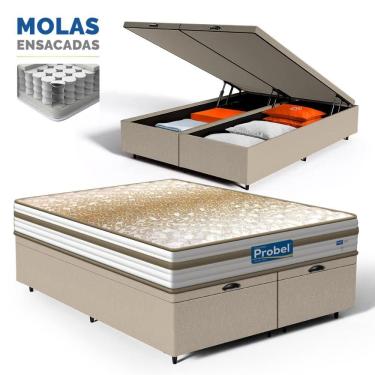 Imagem de Cama Box Baú com Colchão de Molas Ensacadas Double Face Pillow Euro Alfa Probel Queen 158cm