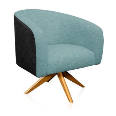 Imagem de Poltrona Giratória Stella Corano Preto com Linho Base Madeira MA30 D'R