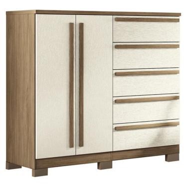 Imagem de Comoda 2 portas 5 gavetas Malaga Gold com pés Jatobá Areia Acetinado - Santos Andirá