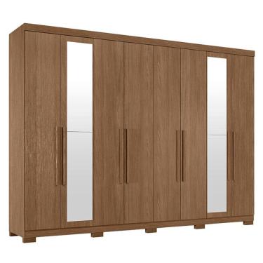 Imagem de Guarda Roupa Casal 8 Portas 4 Gavetas Master New com Espelho e Pés Jatobá Acetinado - Santos Andirá