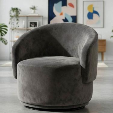 Imagem de Poltrona Decorativa Giratória Sala de Estar Recepção Suede Jasmine Cinza