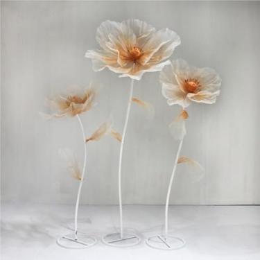 Imagem de Decoração de flores artificiais gigantes - 3 peças de flores coloridas realistas com base em pé para fundo de casamento, decoração de festa e adereços de fotografia