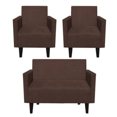 Imagem de Kit Namoradeira 02 Lugares e 02 Poltronas Jade Suede Marrom Pés Chanfr