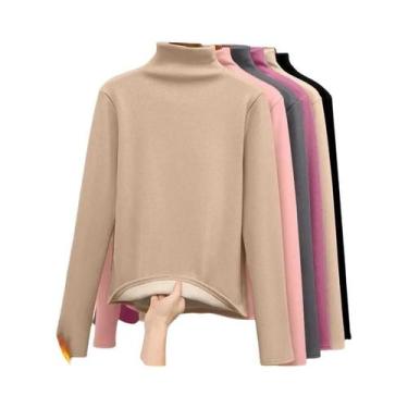 Imagem de Camiseta Térmica Feminina De Inverno De Manga Longa Em Flanela Com Fib