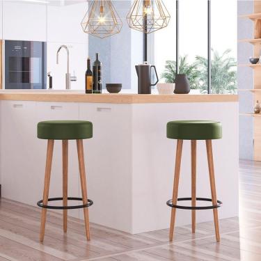 Imagem de Kit 2 Banquetas Altas Estofadas Roma 70Cm Verde - Adz