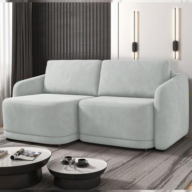 Imagem de Sofá Cama Modulado Retrátil E Reclinável Decorativo Varsóvia 216cm Veludo Cinza G33 - Gran Belo