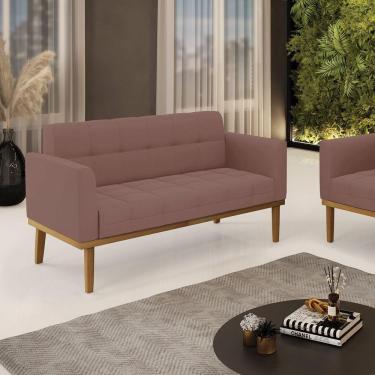 Imagem de Poltrona Namoradeira Decorativa Pés Fixo Em Madeira Castanho Veludo Rose