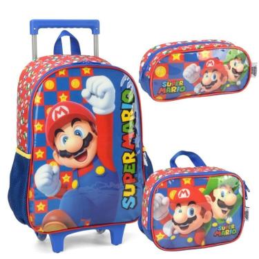 Imagem de Kit Mochila Rodinhas SUPER MARIO Luxcel IC39432MO Azul-Unissex