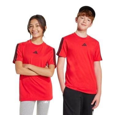Imagem de Camiseta Adidas Essentials 3 Stripes Infantil - Vermelho 7-8-Unissex