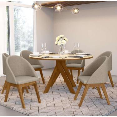 Imagem de Conjunto Mesa De Jantar Mônaco Tampo Com Vidro 6 Cadeiras Isis Madetal