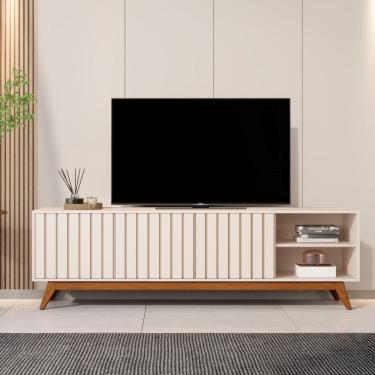 Imagem de Rack Ripado para TV ate 75 Polegadas 3 Portas com Pes em MDF Acai 1,8 JB Moveis