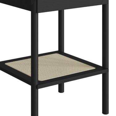 Imagem de Mesa Lateral De Apoio Oslo Artesano 43 Cm (largura) Mdp Nero Palha Sintética Bege Pé Madeira Maciça