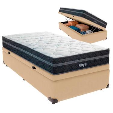 Imagem de Cama Box Baú Solteiro e Colchão Royal Molas Ensacadas Colchobel Ocre