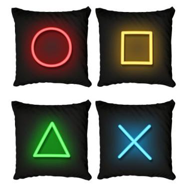 Imagem de Kit 4 Capas de Almofada Infantil Decorativa Botões Videogame Símbolos 