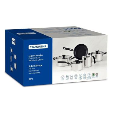 Imagem de Jogo De Panelas Tramontina Solar Silicone Em Aço Inox Com Fundo Triplo 5 Peças Tramontina