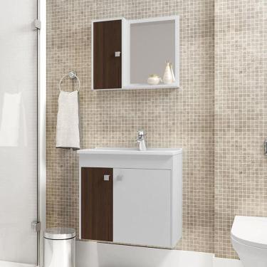 Imagem de Gabinete Armario Banheiro Munique Com Cuba E Espelheira Branco/nogal Branco/nogal