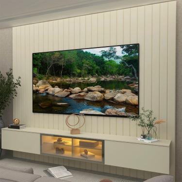 Imagem de Estante Ripado para Tv 84 Polegadas com Led 230cm 100% Mdf Majestade/luminare Off White/Off White