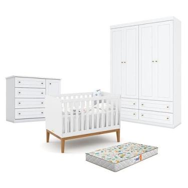 Imagem de Quarto de Bebê Americano 4 Portas com Berço Americano Unique Branco So