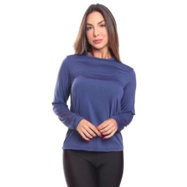 Imagem de Camiseta Feminina Manga Longa Dry Fit Básica Lisa Proteção Solar UV Té