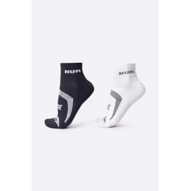 Imagem de Kit 02 Pares Meia Corrida Prime HUPI Preto e Branco 36-42, Preto, Bran