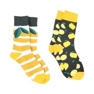 Imagem de Meias Unissex Com Estampa De Limão Estilo AB Confortáveis E Respirávei