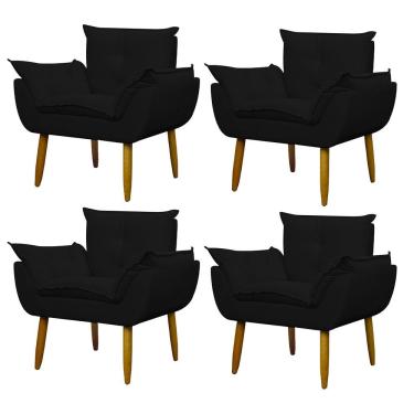 Imagem de Kit 4 Poltronas Decorativas Opala Suede Preto Herrero