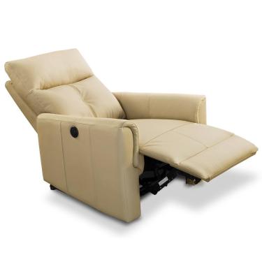 Imagem de Poltrona Reclinável Retrátil Elétrica Sillon L06 Couro Bege Lyam Decor