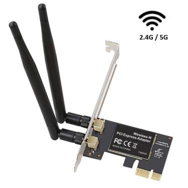 Imagem de Placa PCI Express Wireless KP-T119 Dual Band 5G e 2.4G com MIMO 2x2 e Duas Antenas Pret...