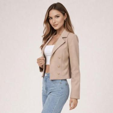Imagem de Blazer Feminino Casaquinho Cropped Alfaiataria Casaco Social Com Botão